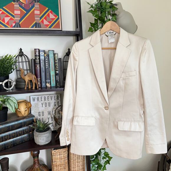 CHLOE Antilope Cotton One Button Blazer Jacket Off White Cream {YY11} - Picture 2 of 8